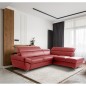 Canapé d'angle convertible en cuir italien luxe 5 places, MEMEZO, coffre, rouge foncé, angle droit Canapé d'angle convertible en cuir italien luxe 5 places, MEMEZO, coffre, rouge foncé, angle droit