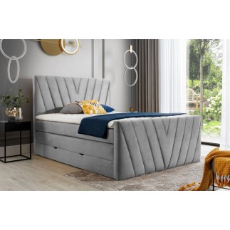 Ensemble boxspring complet 180x200 tête de lit + sommiers + matelas + surmatelas CANDY - velours luxe gris