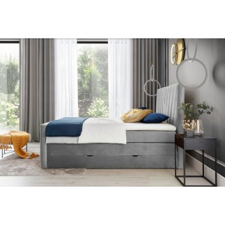 Ensemble boxspring complet 180x200 tête de lit + sommiers + matelas + surmatelas CANDY - velours luxe gris