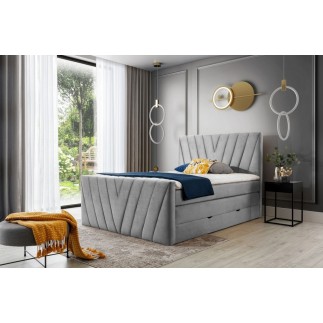 Ensemble boxspring complet 140x200 tête de lit + sommiers + matelas + surmatelas CANDY - velours luxe gris