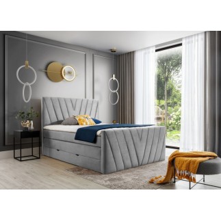 Ensemble boxspring complet 140x200 tête de lit + sommiers + matelas + surmatelas CANDY - velours luxe gris