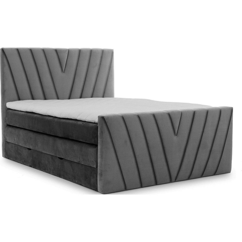 Ensemble boxspring complet 140x200 tête de lit + sommiers + matelas + surmatelas CANDY - velours luxe gris foncé