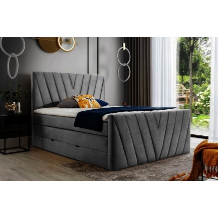 Ensemble boxspring complet 140x200 tête de lit + sommiers + matelas + surmatelas CANDY - velours luxe gris foncé