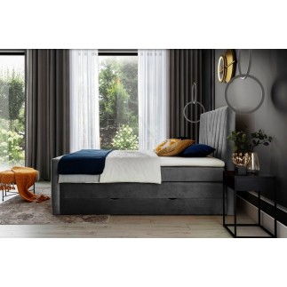 Ensemble boxspring complet 160x200 tête de lit + sommiers + matelas + surmatelas CANDY - velours luxe gris foncé