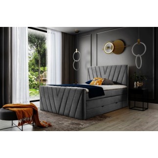 Ensemble boxspring complet 160x200 tête de lit + sommiers + matelas + surmatelas CANDY - velours luxe gris foncé