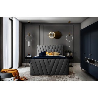 Ensemble boxspring complet 180x200 tête de lit + sommiers + matelas + surmatelas CANDY - velours luxe gris foncé