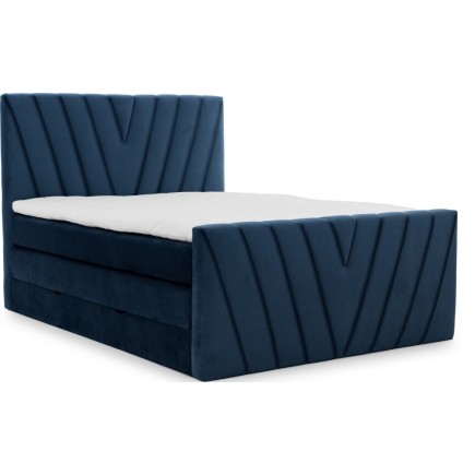 Ensemble boxspring complet 140x200 tête de lit + sommiers + matelas + surmatelas CANDY - velours luxe bleu