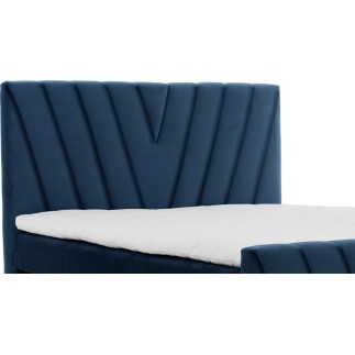 Ensemble boxspring complet 140x200 tête de lit + sommiers + matelas + surmatelas CANDY - velours luxe bleu