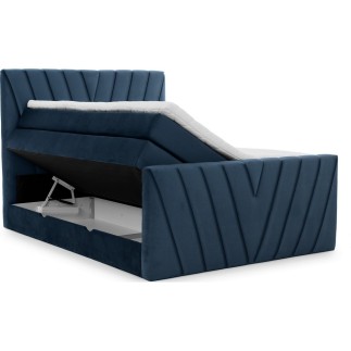 Ensemble boxspring complet 180x200 tête de lit + sommiers + matelas + surmatelas CANDY - velours luxe bleu