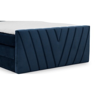Ensemble boxspring complet 180x200 tête de lit + sommiers + matelas + surmatelas CANDY - velours luxe bleu