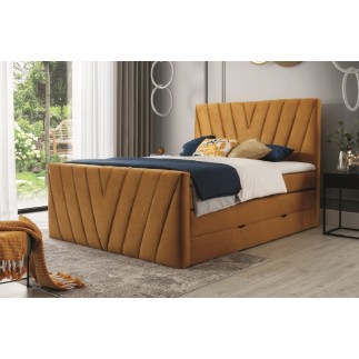 Ensemble boxspring complet 140x200 tête de lit + sommiers + matelas + surmatelas CANDY - velours luxe bronze