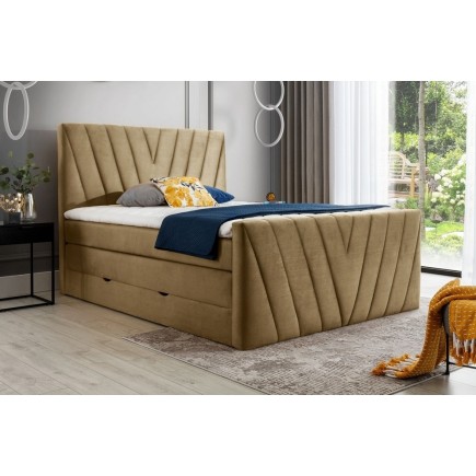 Ensemble boxspring complet 180x200 tête de lit + sommiers + matelas + surmatelas CANDY - velours luxe marron