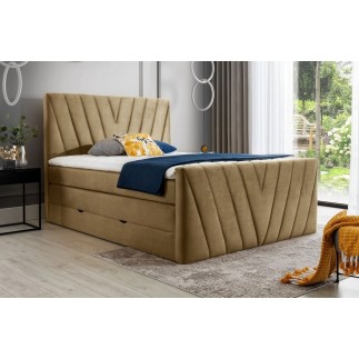 Ensemble boxspring complet 160x200 tête de lit + sommiers + matelas + surmatelas CANDY - velours luxe marron