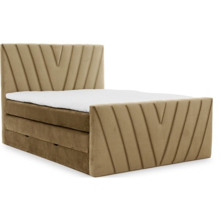 Ensemble boxspring complet 140x200 tête de lit + sommiers + matelas + surmatelas CANDY - velours luxe marron