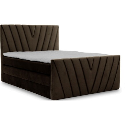 Ensemble boxspring complet 160x200 tête de lit + sommiers + matelas + surmatelas CANDY - velours luxe chocolat