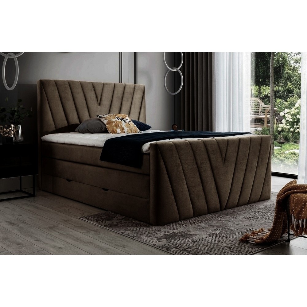 Ensemble boxspring complet 180x200 tête de lit + sommiers + matelas + surmatelas CANDY - velours luxe chocolat