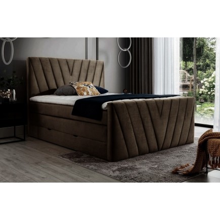 Ensemble boxspring complet 180x200 tête de lit + sommiers + matelas + surmatelas CANDY - velours luxe chocolat