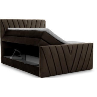 Ensemble boxspring complet 180x200 tête de lit + sommiers + matelas + surmatelas CANDY - velours luxe chocolat