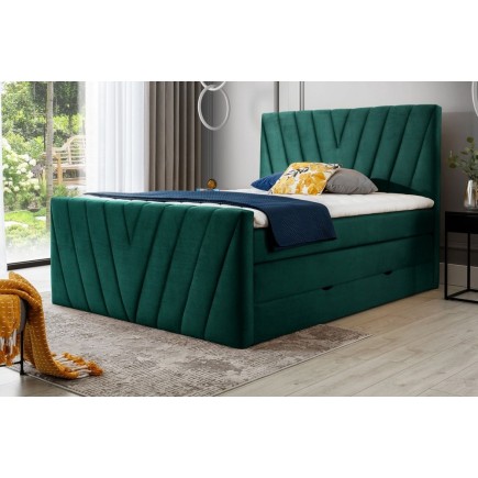Ensemble boxspring complet 140x200 tête de lit + sommiers + matelas + surmatelas CANDY - velours luxe vert
