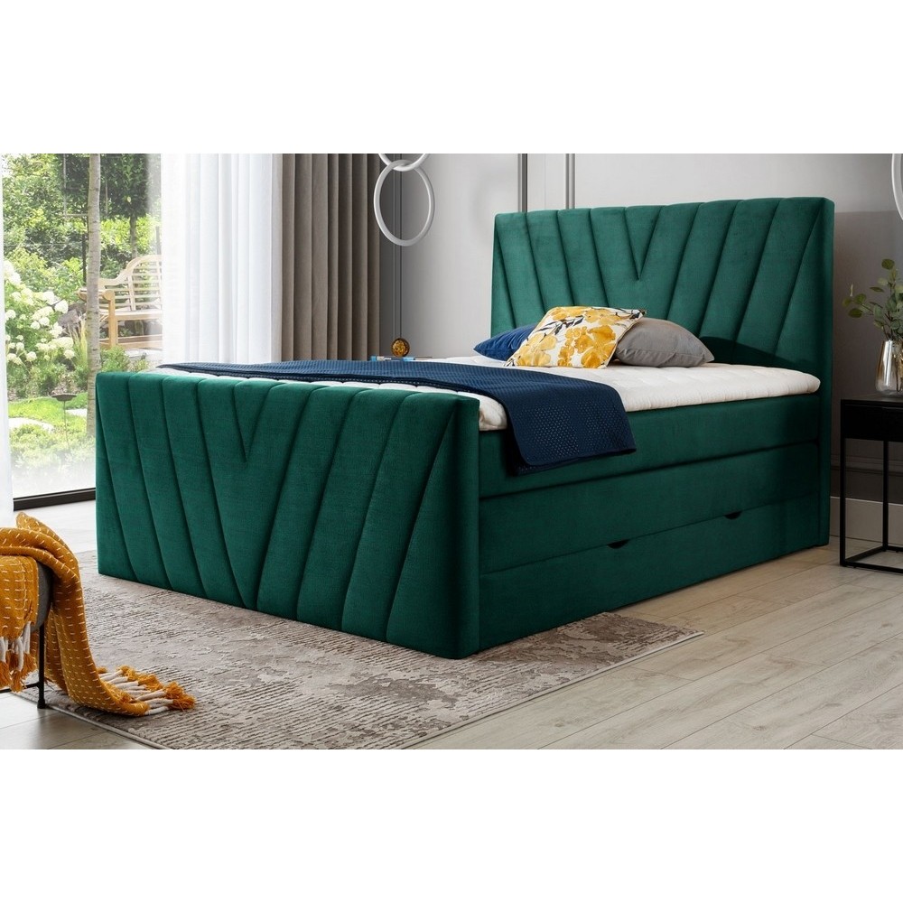Ensemble boxspring complet 180x200 tête de lit + sommiers + matelas + surmatelas CANDY - velours luxe vert