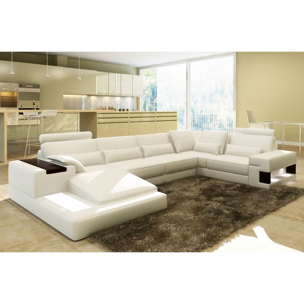 Canapé d'angle en cuir italien 7 places BEST, blanc, angle droit
