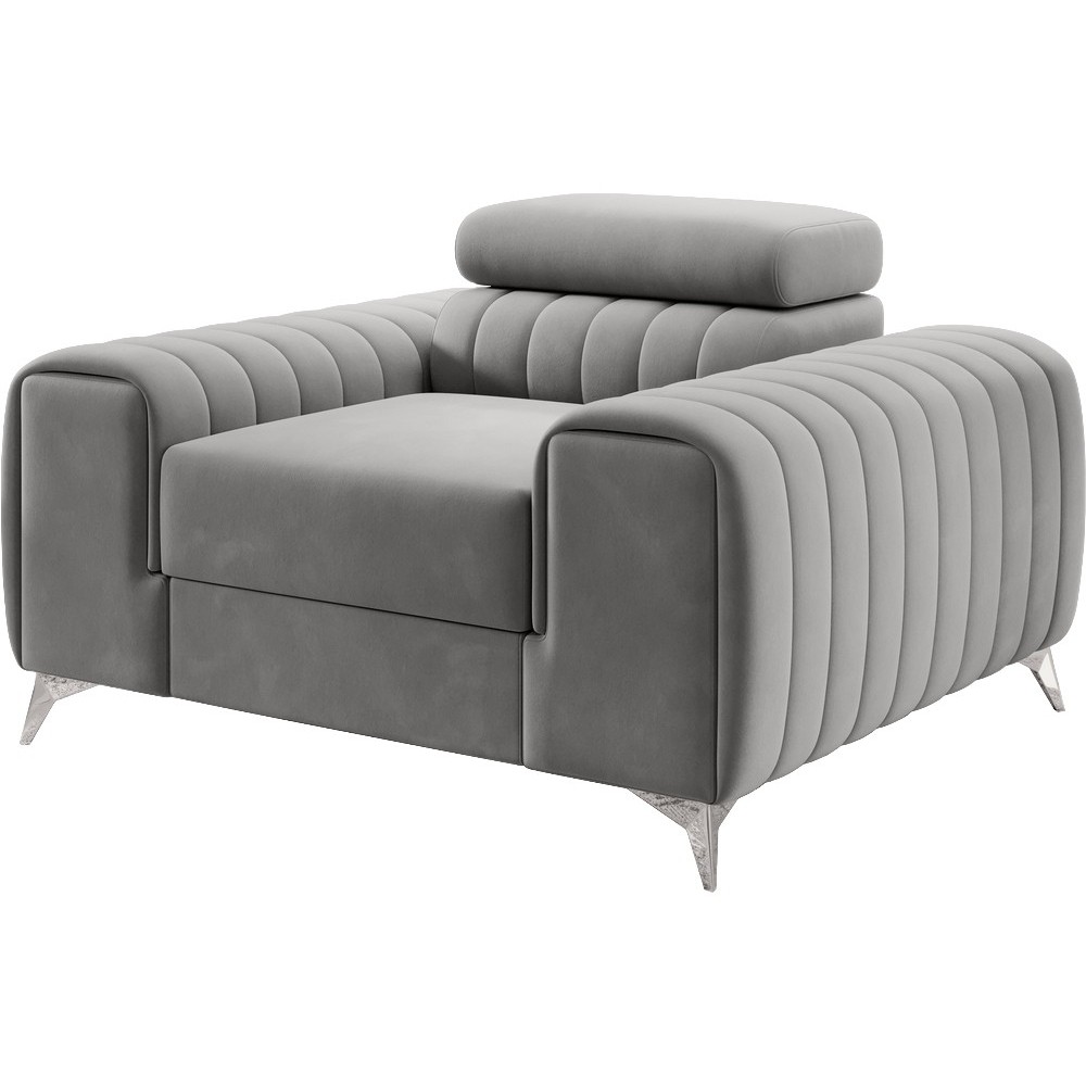 Fauteuil 1 place en tissu velours catégorie luxe, gris, LARIO