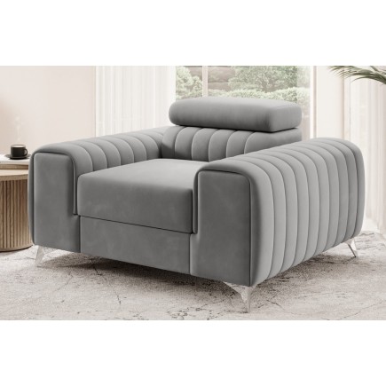 Fauteuil 1 place en tissu velours catégorie luxe, gris, LARIO