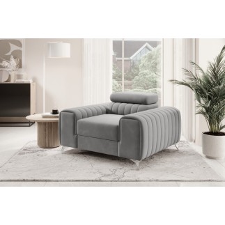 Fauteuil 1 place en tissu velours catégorie luxe, gris, LARIO