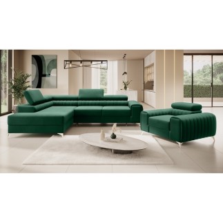 Fauteuil 1 place en tissu velours catégorie luxe, gris, LARIO