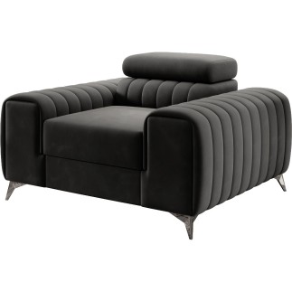 Fauteuil 1 place en tissu velours catégorie luxe, gris foncé, LARIO
