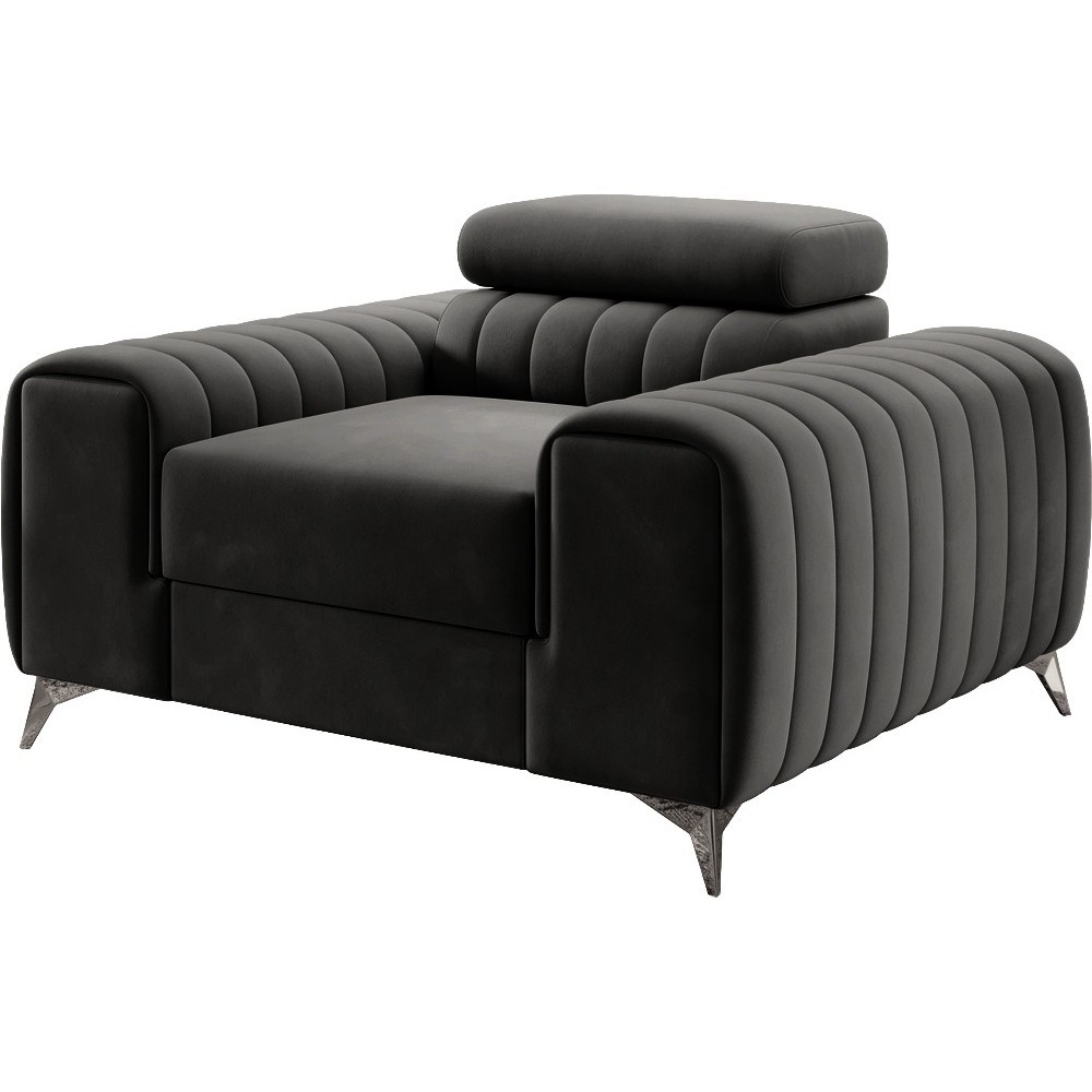 Fauteuil 1 place en tissu velours catégorie luxe, gris foncé, LARIO