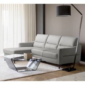 Canapé d'angle convertible en cuir italien luxe 5 places, FARINI, coffre, gris clair, angle gauche