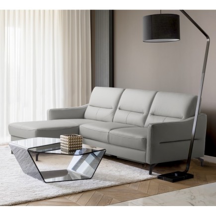 Canapé d'angle convertible en cuir italien luxe 5 places, FARINI, coffre, gris clair, angle gauche
