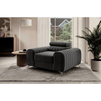 Fauteuil 1 place en tissu velours catégorie luxe, gris foncé, LARIO