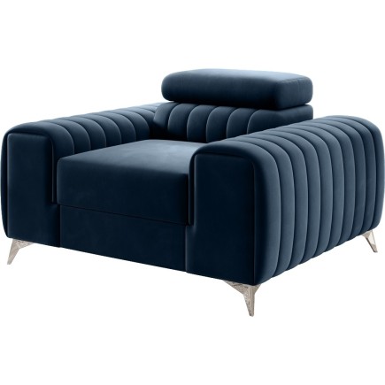 Fauteuil 1 place en tissu velours catégorie luxe, bleu, LARIO