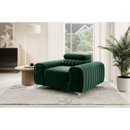 Fauteuil 1 place en tissu velours catégorie luxe, gris, LARIO, Vert