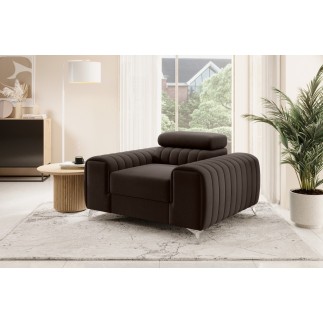 Fauteuil 1 place en tissu velours catégorie luxe, chocolat, LARIO