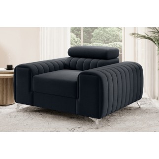 Fauteuil 1 place en tissu velours catégorie luxe, noir, LARIO
