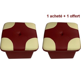 2 Poufs en cuir de luxe - belle qualité - cuir épais - Bordeaux ét écru - VISTA : 1 acheté + 1 offert = 2 poufs