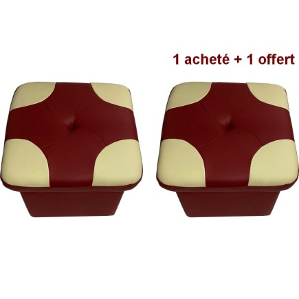 2 Poufs en cuir de luxe - belle qualité - cuir épais - Bordeaux ét écru - VISTA : 1 acheté + 1 offert = 2 poufs