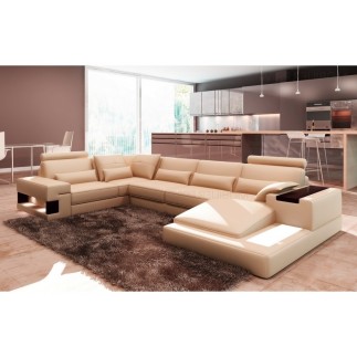 Canapé d'angle en cuir italien 7 places BEST, beige