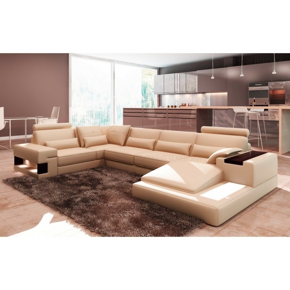 Canapé d'angle en cuir italien 7 places BEST, beige, angle gauche
