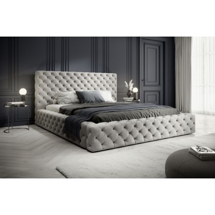 Lit 140x200 capitonné en velours luxe avec coffre, gris, PRIMO