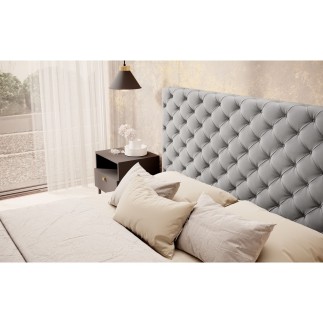 Lit 140x200 capitonné en velours luxe avec coffre, gris, PRIMO