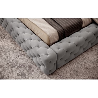 Lit 140x200 capitonné en velours luxe avec coffre, gris, PRIMO
