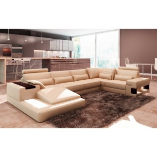 Canapé d'angle en cuir italien 7 places BEST, beige
