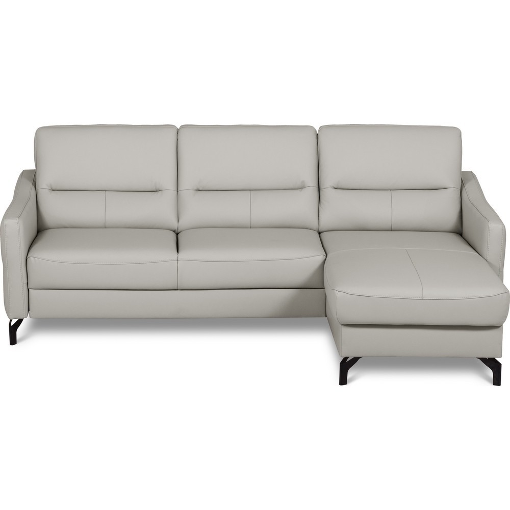 Canapé d'angle convertible en cuir italien luxe 5 places, FARINI, coffre, gris clair, angle droit Canapé d'angle convertible en cuir italien luxe 5 places, FARINI, coffre, gris clair, angle droit