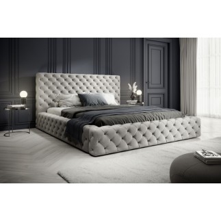 Lit 160x200 capitonné en velours luxe avec coffre, gris, PRIMO