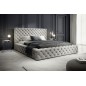 Lit 160x200 capitonné en velours luxe avec coffre, gris, PRIMO