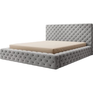 Lit 180x200 capitonné en velours luxe avec coffre, gris, PRIMO